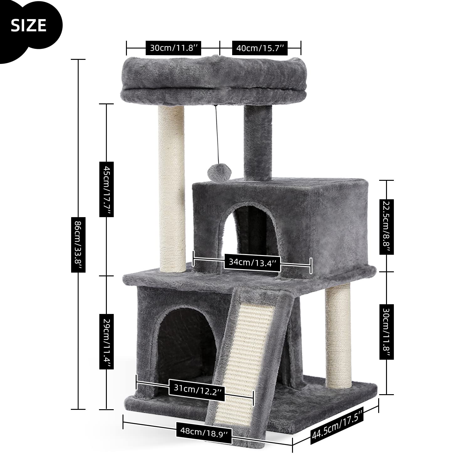 Pawz Road 34 Inches Cat Tree Multilevel Cat Tower With Double Condos, Spacious Perch, Fully Wrapped Scratching Sisal Post And Re